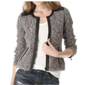 Rag and Bone Lory Tweed and Lambs Leather Jacket Pockets Black Sz Medium